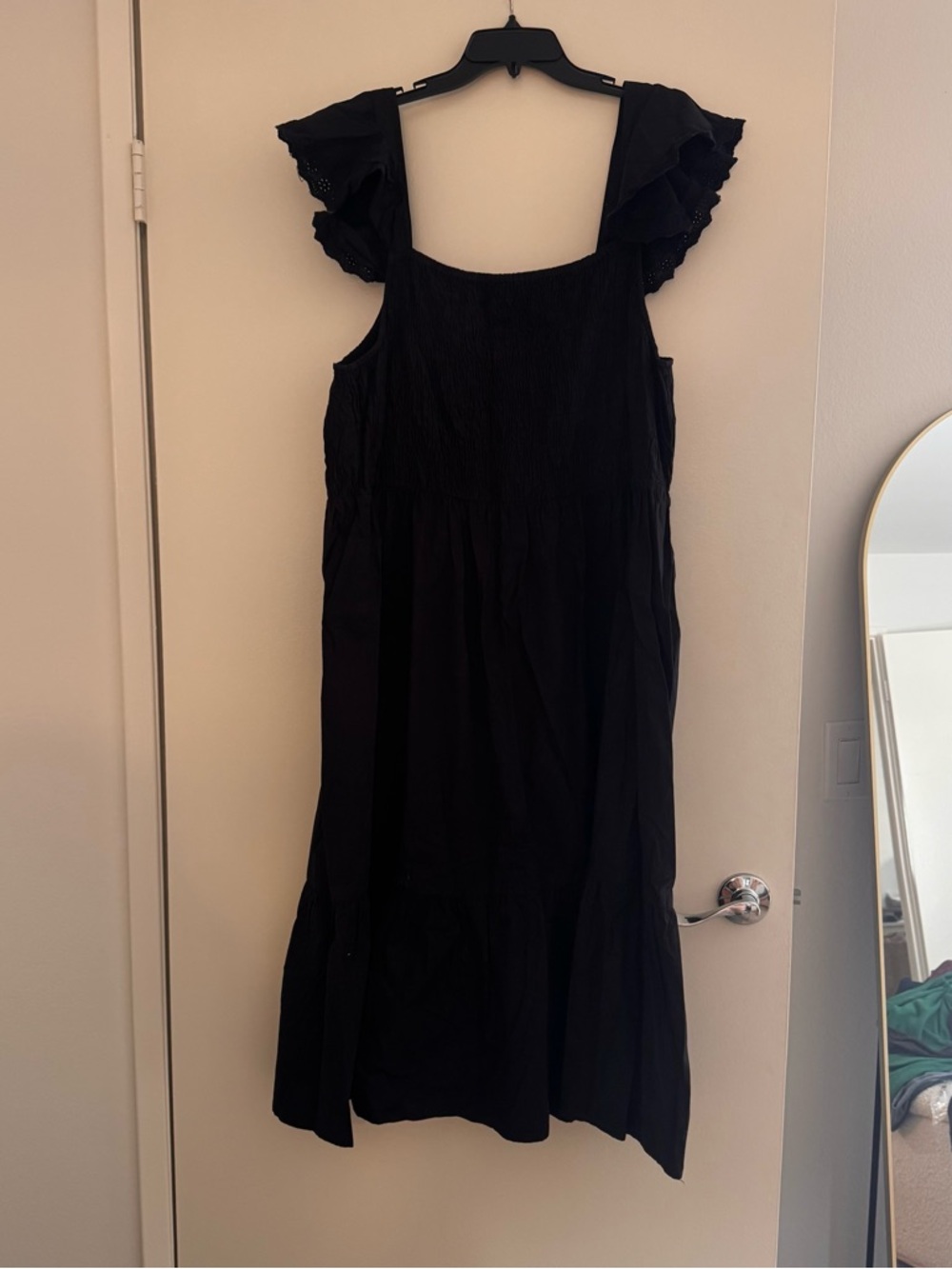 Black Ruffled Sleeve Midi Dress